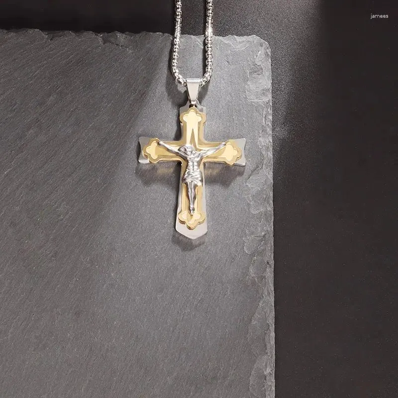 Anhänger Halsketten Christian Double Layer Kruzifix Kreuz Charm Halskette Herren Damen Katholisches Gebet Amulette Schmuck Geschenke