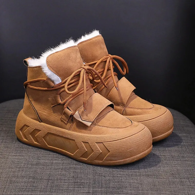 Laarzen Vintage Winter Enkel Dames Met Bont Veterschoenen Platform Voor Sneakers Warme Sneeuwschoenen Designer Kort 231115