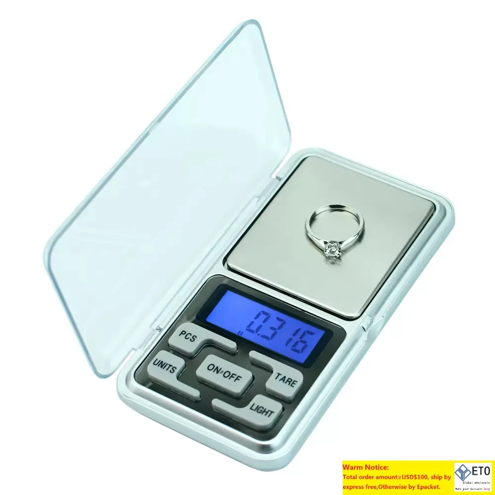 Electronic Mini Pocket Stay med Retail Box Digital Scales Precision smycken Scalesbacklight Weight Gram Oz Ct Gn