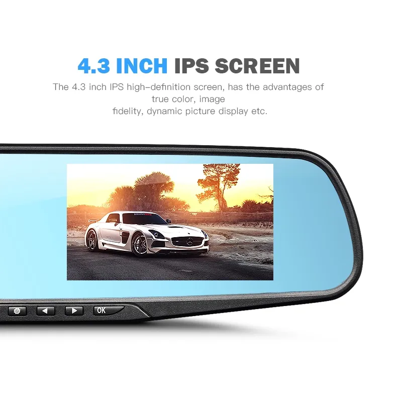 4.3in Dash Cam Car DVR 24H HD 1080p Dash Kamera Çift Lens Video Kayı