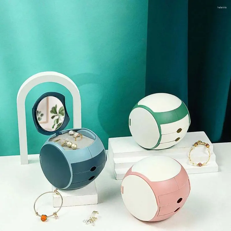 Smycken påsar boll fast färg med spegelfodral arrangör örhänge förvaring tre lager låda typ lådringar behållare
