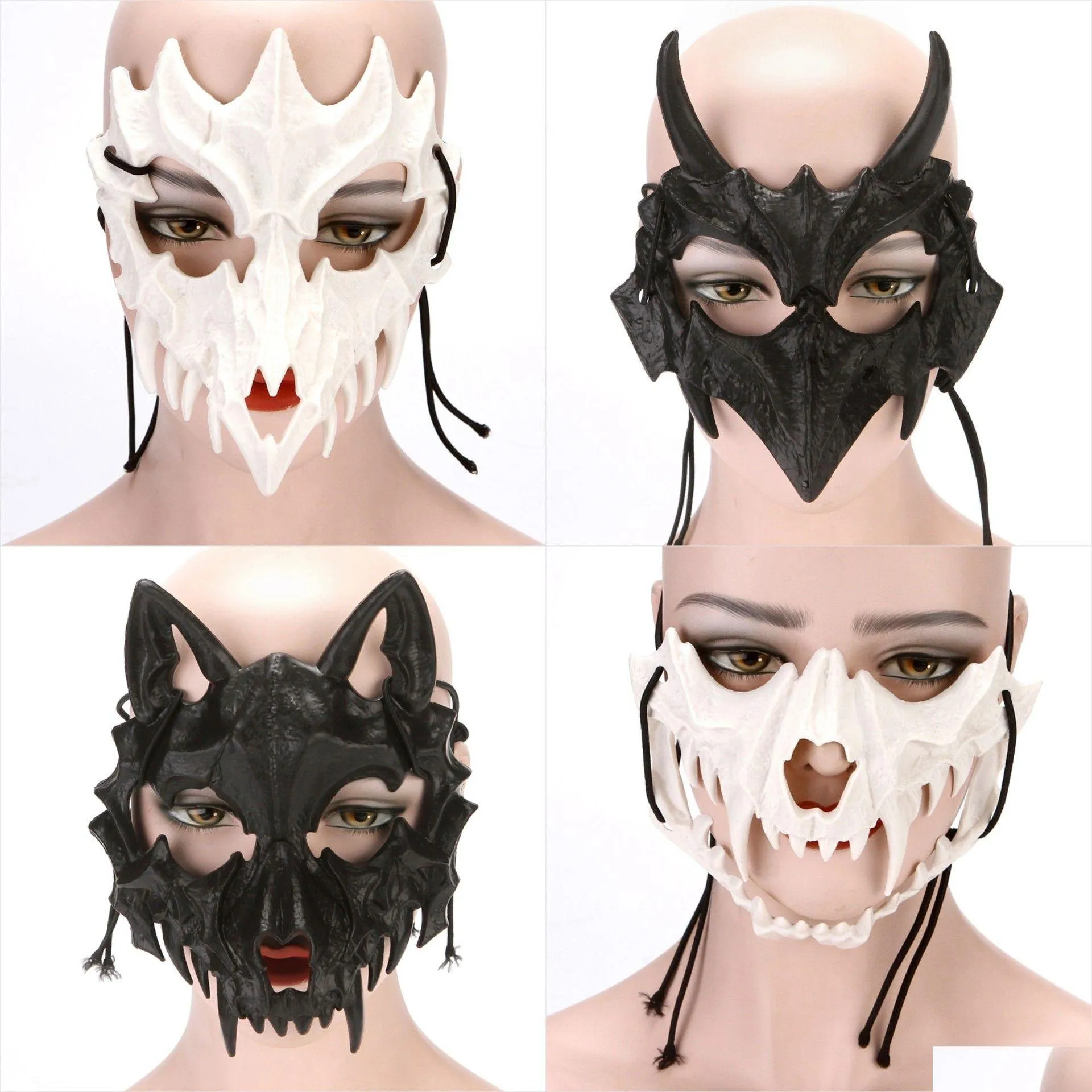 Máscaras de festa Máscaras de festa de Halloween Escritor japonês Cos Animal Horror Adereços Máscara Tigre Dragão Deus Yasha Tiangou Traje Atacado Drop D Dhus9