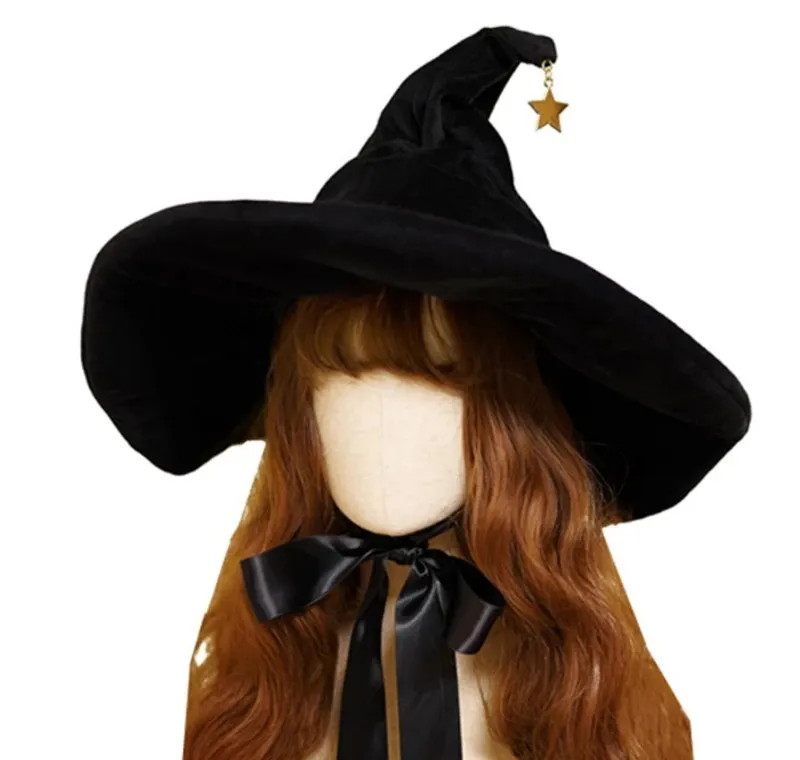 Bonnet/Casquettes de Crâne Chapeau de Sorcière à Cône Incurvé pour Femme Accessoire de Costume Femme Chapeau de Sorcière Pointu et Pointu pour Halloween Fête Costume de Noël 231115