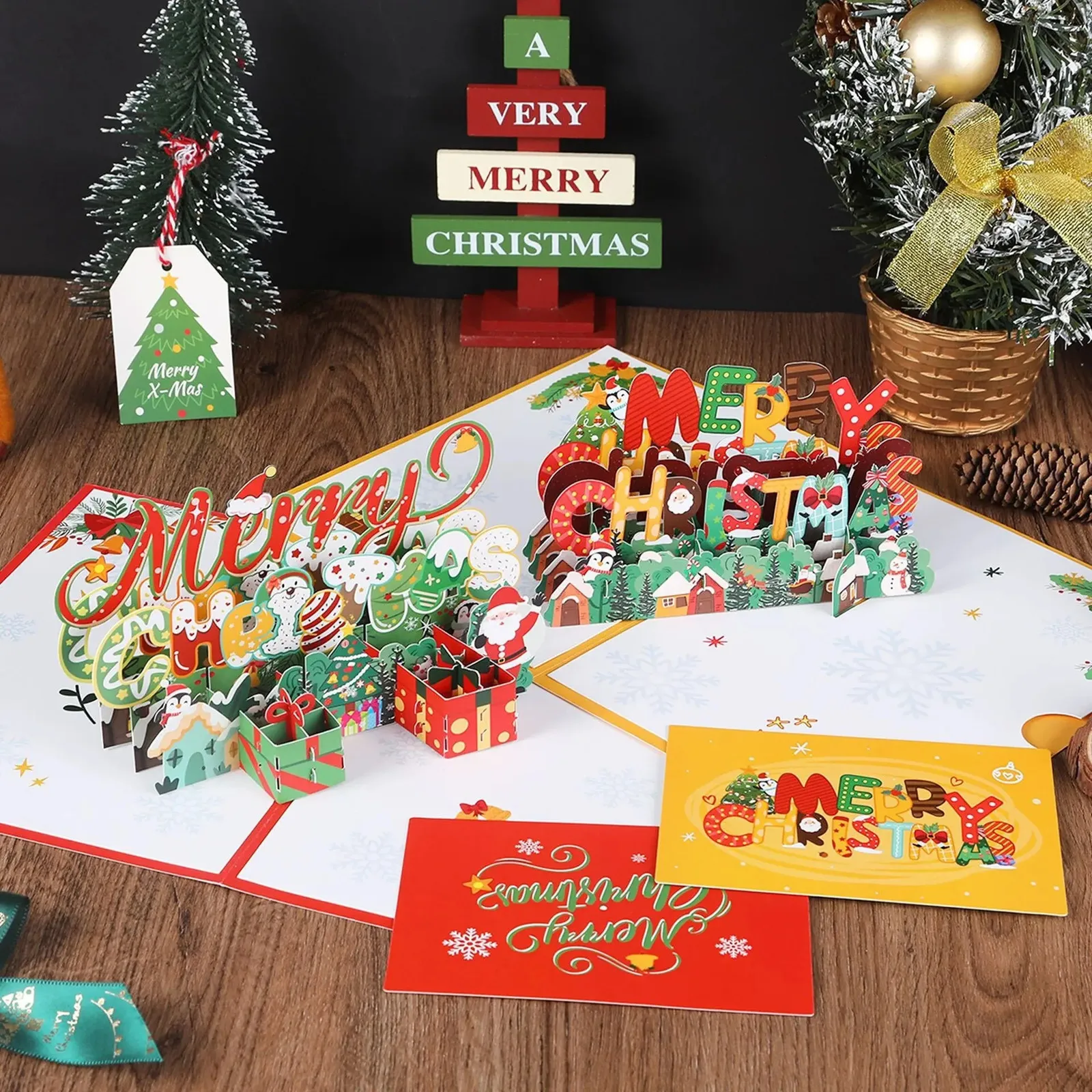 10PC wenskaarten kerstboom 3D pop-up kerstkaart sprankelende fantasie wenskaart kerstboom zegen geschenkkaart 231115