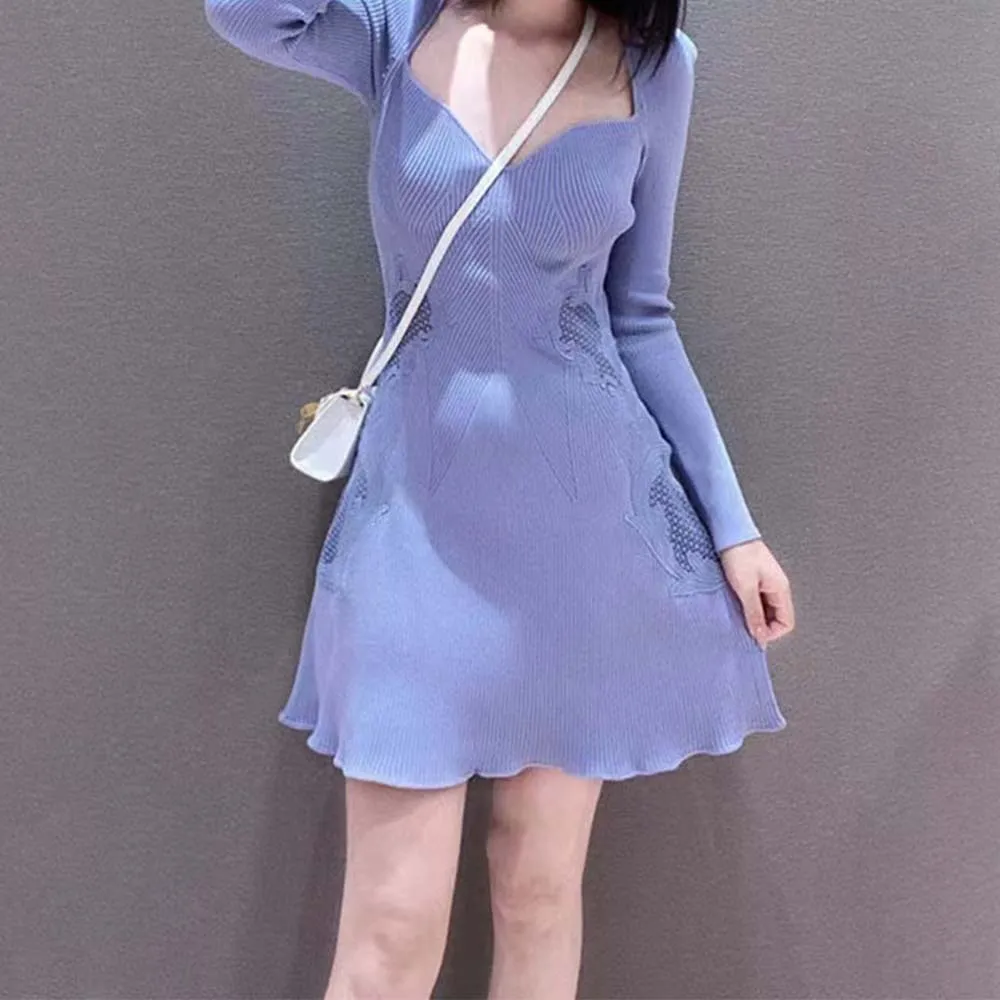 Casual Dresses Women Pastel Blue Lace Insert Knit Mini Dress Self-Portrait