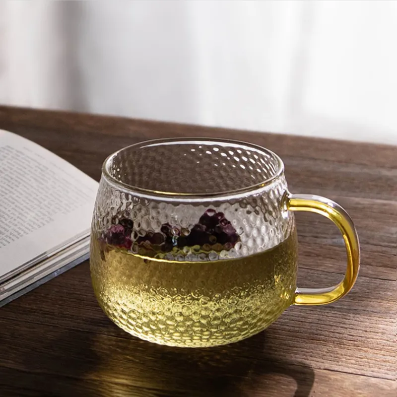 Teetasse aus Glas mit Griff, Hammermuster, kreative Frühstückstasse, großes Fassungsvermögen, Ananastasse, Safttasse, Blumenteetasse