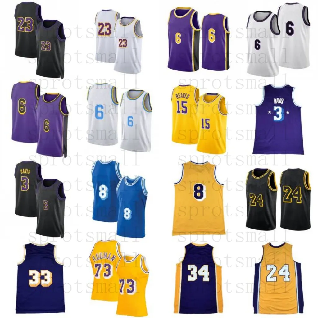 2023/24 #3 Anthony Davis 6 23 #15 Austin Reaves LeBron City basketbalshirt heren 13 Wilt Chamberlain Bryant 73 Dennis Rodman shirt S-XXL