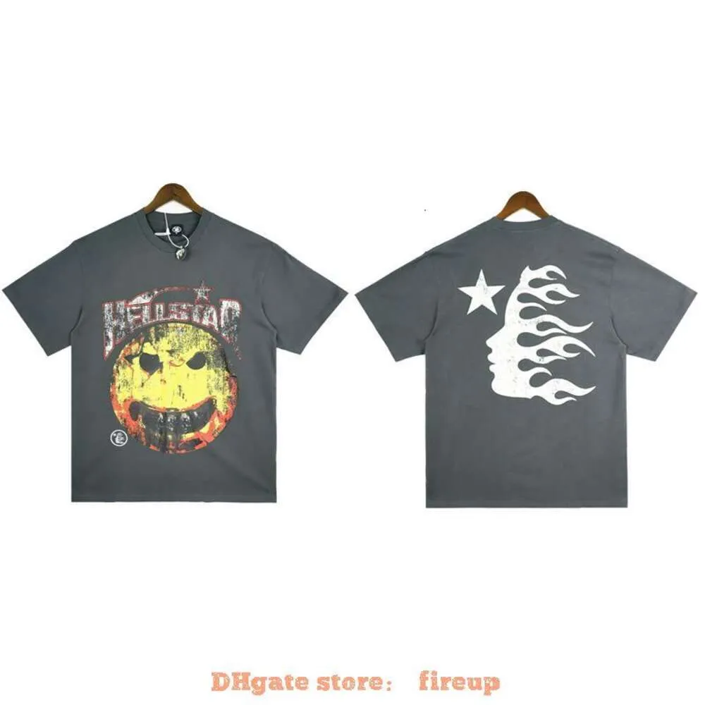 Designer Mode Kleding Heren T-shirts T-shirt Hellstar Studios Skull Teeth Lachend Gezicht Print Wash Old High Street Los Heren Dames T-shirt met korte mouwen