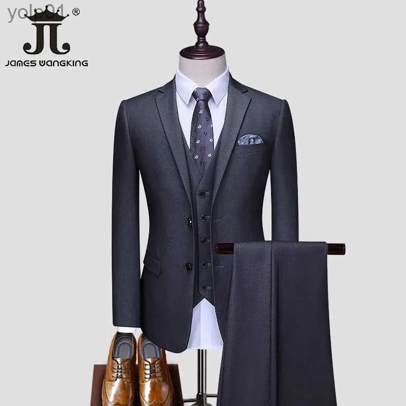 Jaquetas masculinas S-5XL Blazer Colete Calças Boutique Prom Party Slim Smoking Cor Sólida Masculino Escritório de Negócios Casual Terno Formal Noivo Vestido de Casamento L231115