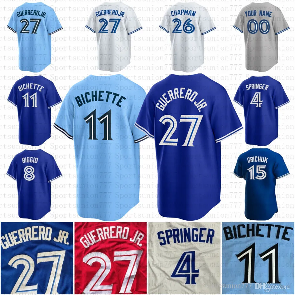 27 Vladimir Guerrero Jr. Özel Beyzbol Forması 11 Bo Bichette Alejandro Kirk Alek Manoah Matt Chapman George Springer Drury Hernandez