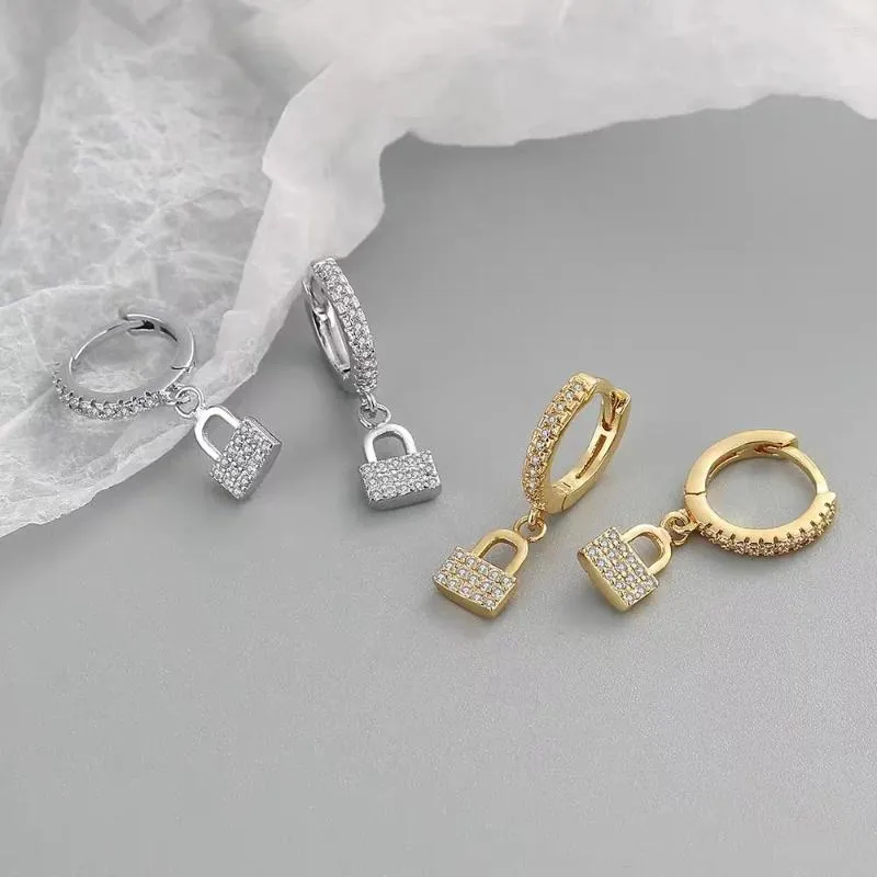 Boucles d'oreilles pendantes Style coréen pour femmes, cerceau de verrouillage, couleur or, strass, Punk, charme minimaliste, bijoux Brincos