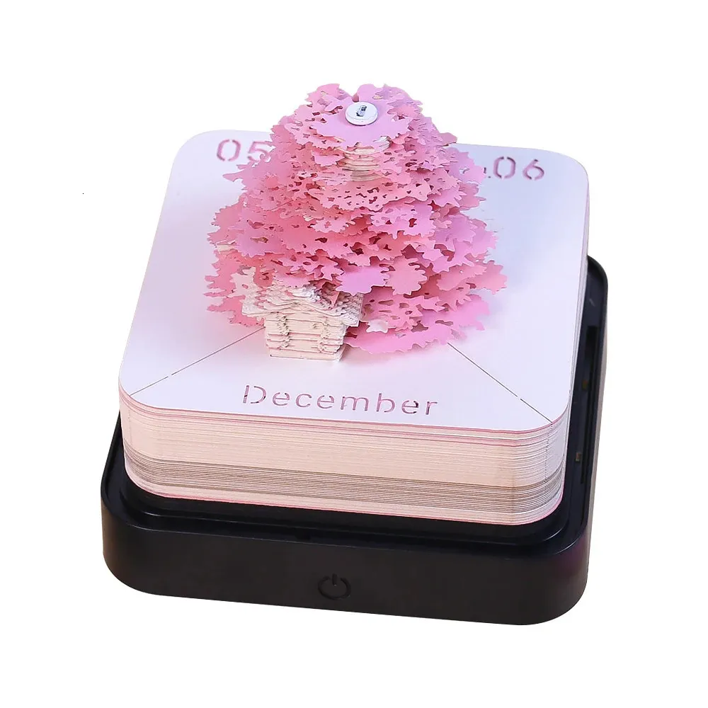 Calendario Omoshiroi Block 3D Bloc de notas Calendario 3D 2024 Sakura Tree House Memo Pad Oficina Notas de papel Nota adhesiva Regalo de Navidad 231114