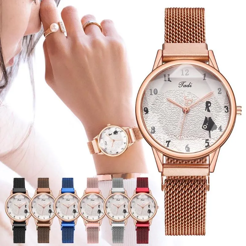 Wristwatches Tadi Brand 2023 Magnetic Buckle Small Digital Dial Womon Watch Alloy Luxury Quartz Simple Ladies Clocks Reloj