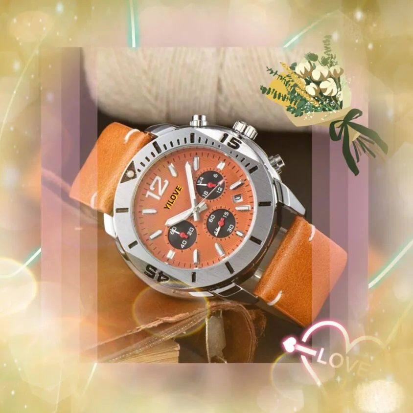 Haut de gamme élégant bracelet en cuir noir marron montres pour hommes heure automatique chronographe jour date horloge mouvement à quartz bracelet de loisirs cool président montre-bracelet cadeaux
