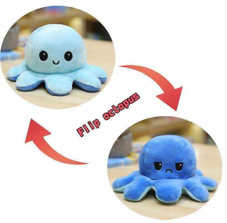 Cute Octopus Stuffed double side flip Reversible plush pillow Octopus Dolls Reversible Stuffed Octopus animal Toy