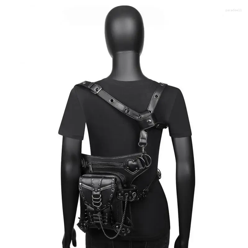 Sacos de cintura moda corrente saco feminino steampunk rebite motorcar ombro crossbody viagem motocicleta