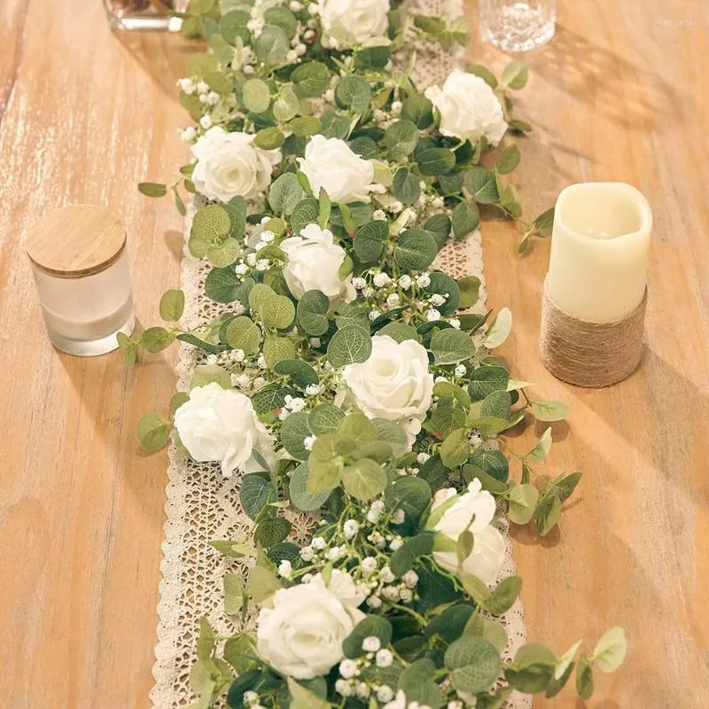 Decorative Flowers 180cm Silk White Rose Artificial Garland Babies Breath Gypsophila Decoration Wedding Centerpieces For Tables Accessories