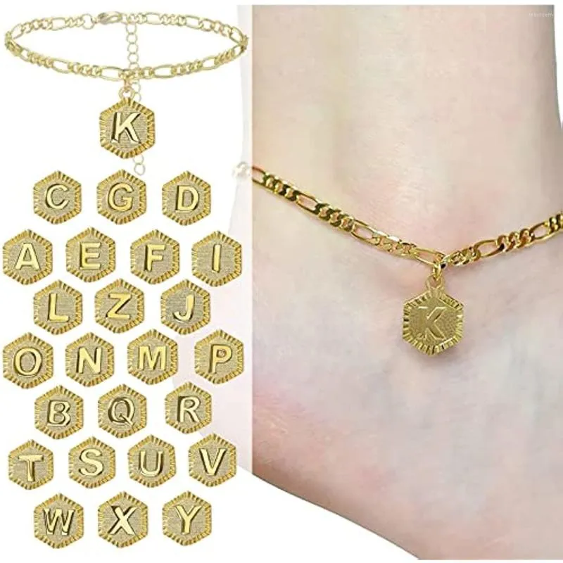 Anklets 26pcs/set Ankle Bracelets for Women 14k Gold Plated Initial Charm Teen Girls Summer Gift Beach Jewelry Decorations