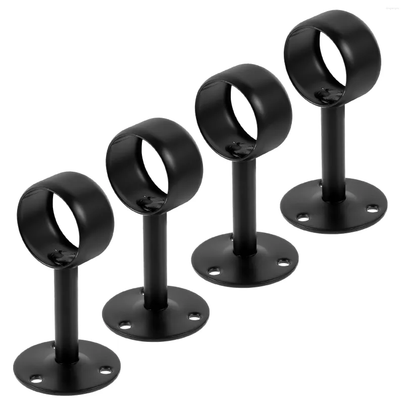 Set Of 4 Black Flange Seat Rod Hook Brackets For Wall Mounting And