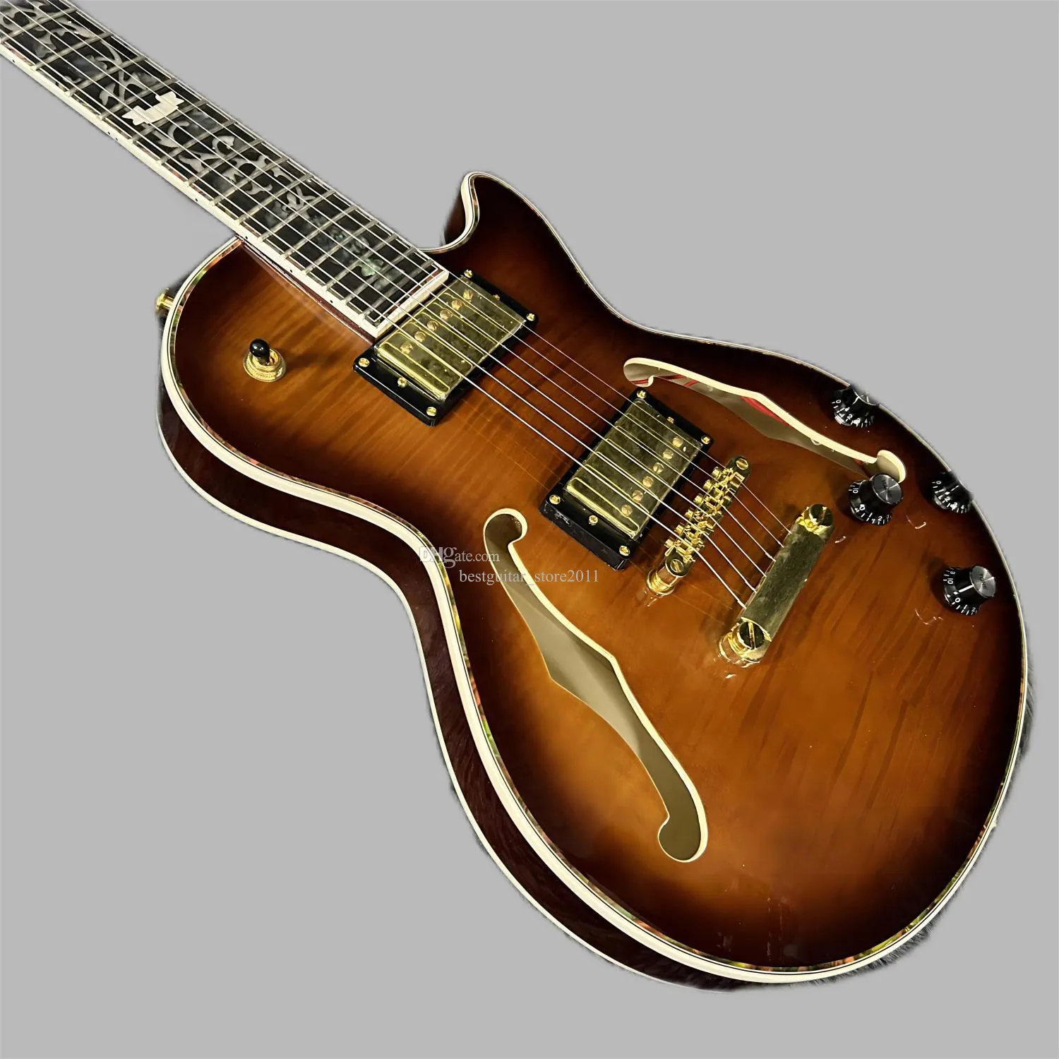 Electric Guitar With Cloud Maple Top, F Hole, Hollow Body, 6 String Guitar, And Free Boat From