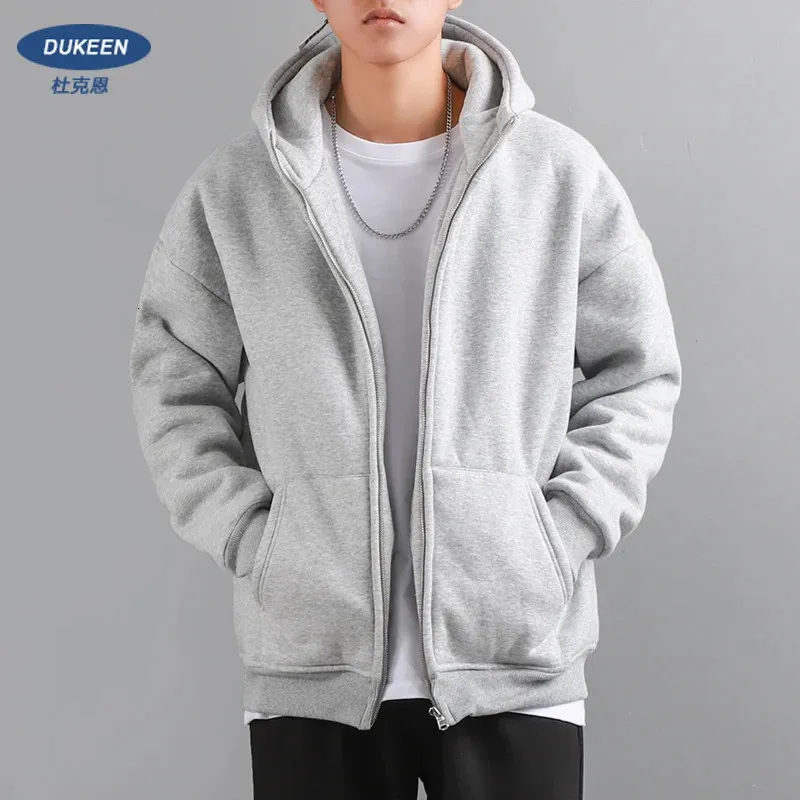 Mens Hoodies Sweatshirts Dukeen Winter for Men with Fleece Thicken Warm ZipUp Hooded Shirt Casual Solid Color Woman Clothing White Black Coat 231114