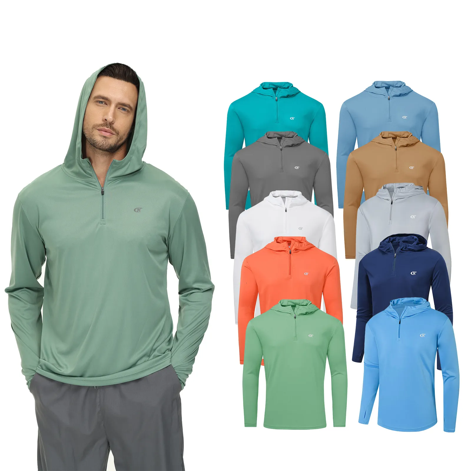 Men's Pants 2023 Mens UPF 50 Rash Guard Swim Shirt Athletic Hooded Long Sleeve Fishing Hiking Workout Quick Dry Shirts with Zipper Pullover 230414