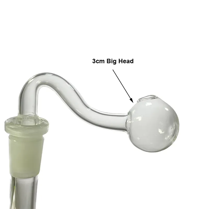 Curved Oil Burner Pyrex Thick Glass Smoking Pipe - 14mm Male With 3cm Big Head Bowl / 10mm Male With 2cm Head LL