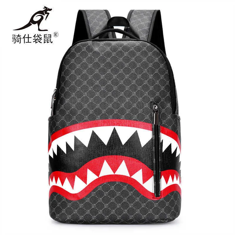 Mochila boca de tubarão fashion verificador mochila masculina nova bolsa de computador casual de viagem de alta capacidade