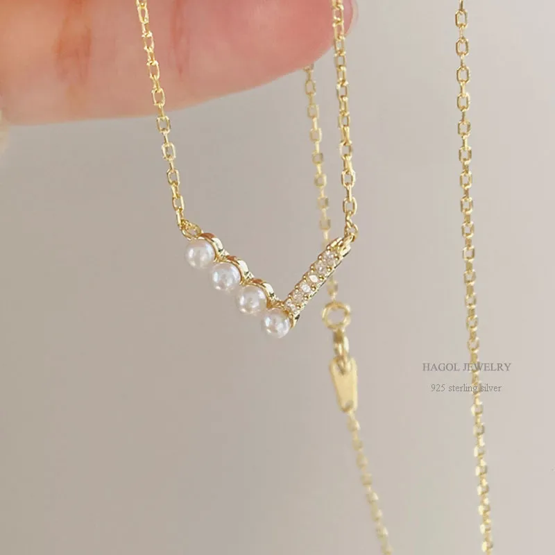 Dainty Chevron Collana con pendente di perle Gioielli da sposa curvi multi-diamante Art Déco Collana con pietra portafortuna di giugno