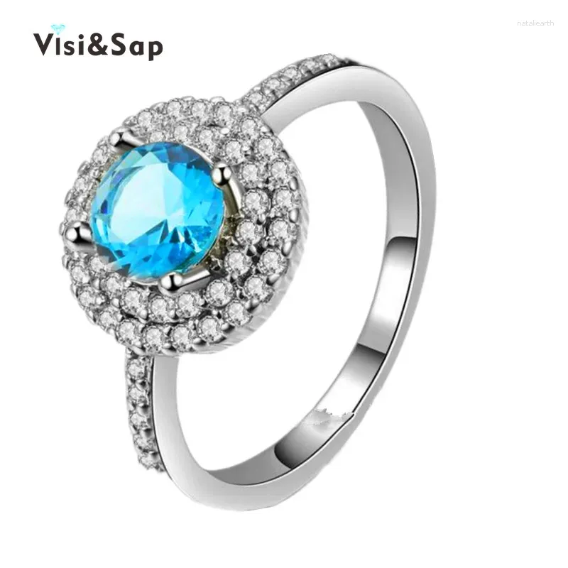 Avec pierres latérales Eleple élégant bleu pierre anneaux pour femmes Bague de fiançailles Bague couleur or blanc bijoux de mode zircone VSR182