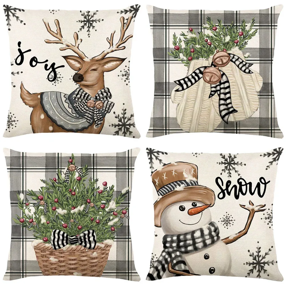 CushionDecorative Pillow Christmas Pillowcase Elk Snowman Linen Back Cushion Cover Home Bedroom Sofa Car Decoration For Kid Adult Festival Gift 231115