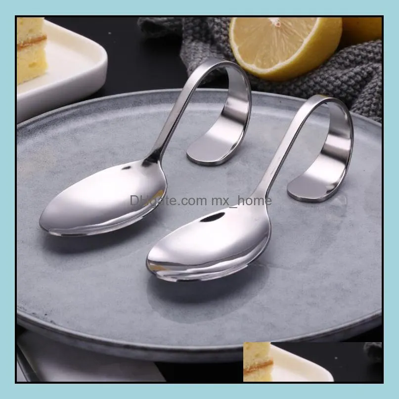 Cucchiai Posate piegate in acciaio inossidabile Manico curvo creativo Posate Forchetta piegata Cucchiaio Stoviglie per dessert Accessori da cucina Lxl120 Dhxck