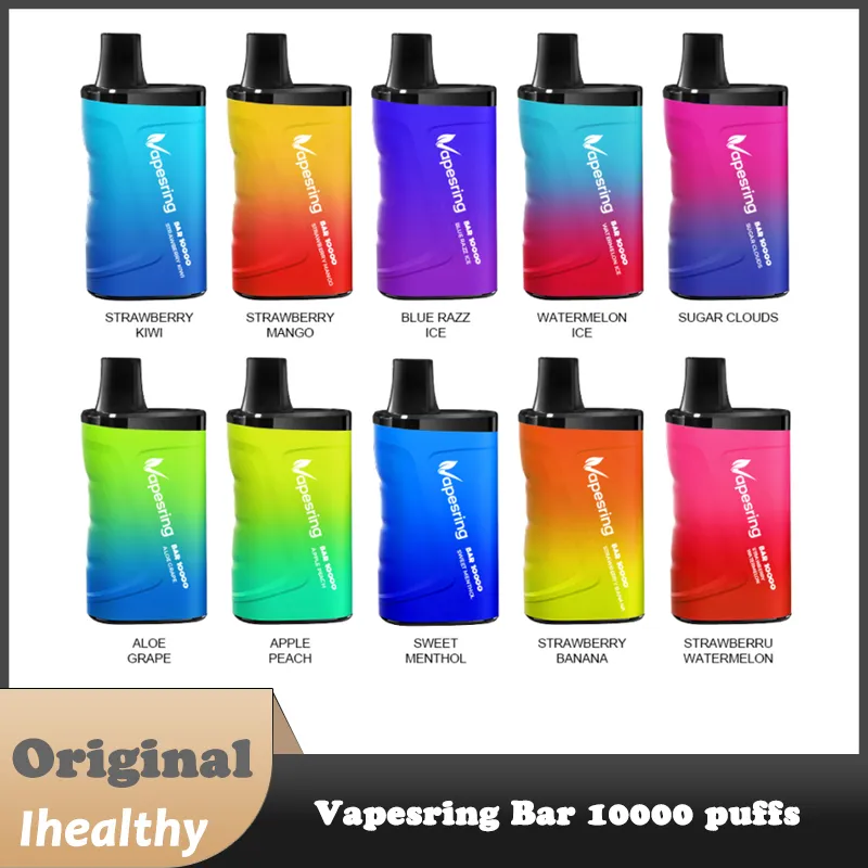vapesring bar 10000 퍼프 퍼즈 일회용 전자 담배 메쉬 코일 내부 550mAh 배터리 10 맛 사용 가능