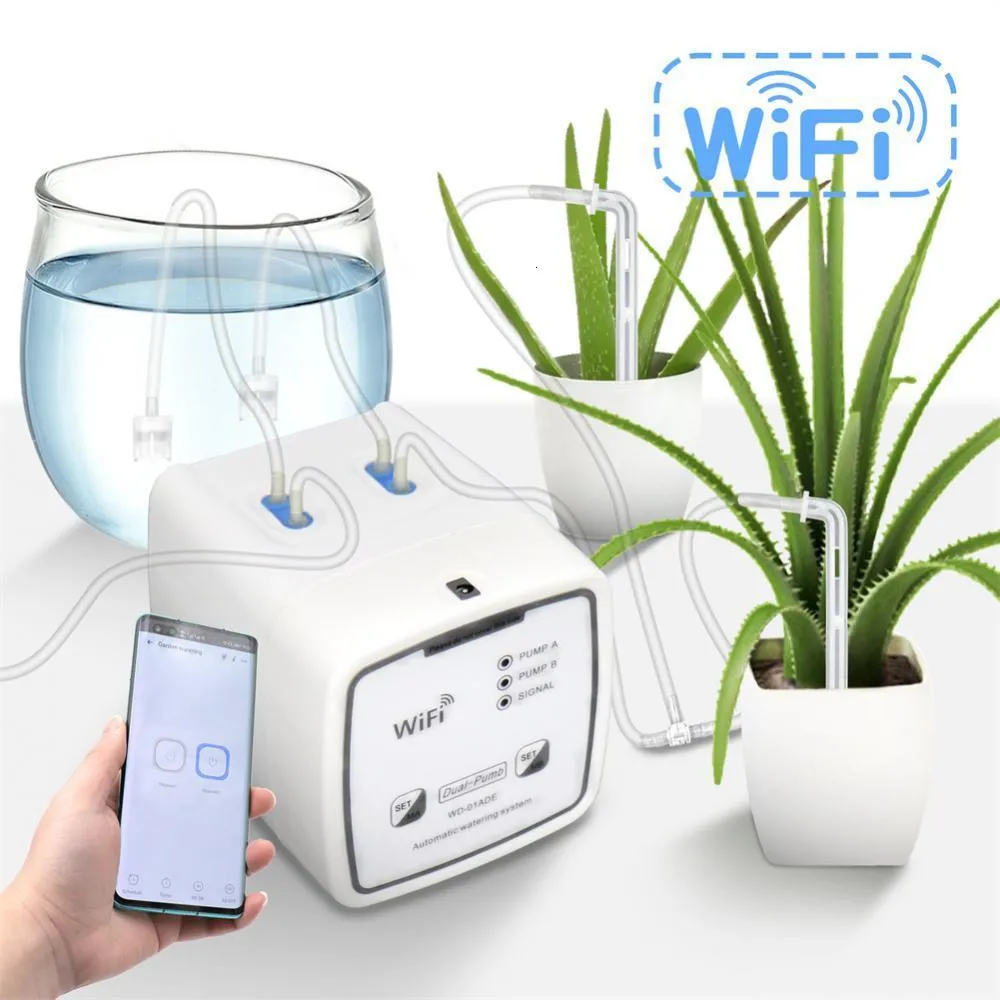 Sprayers EWeLink WIFI Smart Watering Device Double Pump Timed Automatic Drip Irrigation System Remote APP Control For Garden Plant Flower 230414