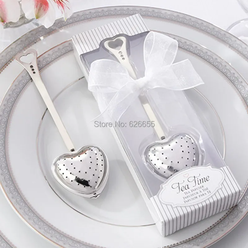 Party Favor Infuseur à thé en forme de coeur en acier inoxydable boule nouveauté fournitures de fête cadeaux de mariage pour les invités faveurs 20pcs / lot 230414