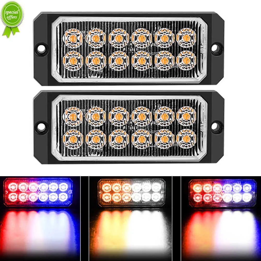 Novos estroboscópios de 2pcs estroboscópios 12 LED LUZ AUTO DE EMERGÊNCIA DE EMERGÊNCIA DE EMERGÊNCIA DE 12-24V BARRA DE LUZ LUZ LUZ CONSTANTE BRILHA