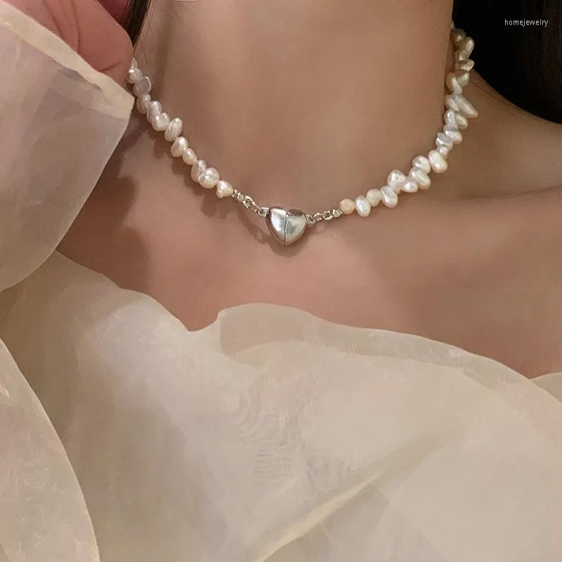 Hänghalsband lyxiga kpop pärlhalsband för kvinnor magnet hjärtform bröllop smycken accessiorise krage para mujer