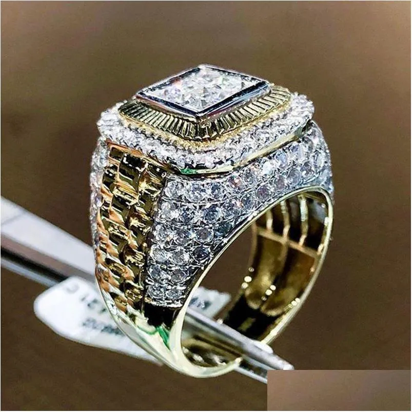 Solitário Anel Voleaf Hip Hop Jóias Liga Chunky Mulheres Homens Anéis Bling Fl Set Zircon Cz Christian Banhado A Ouro Oem Noivado VRG116 Dh3Jx