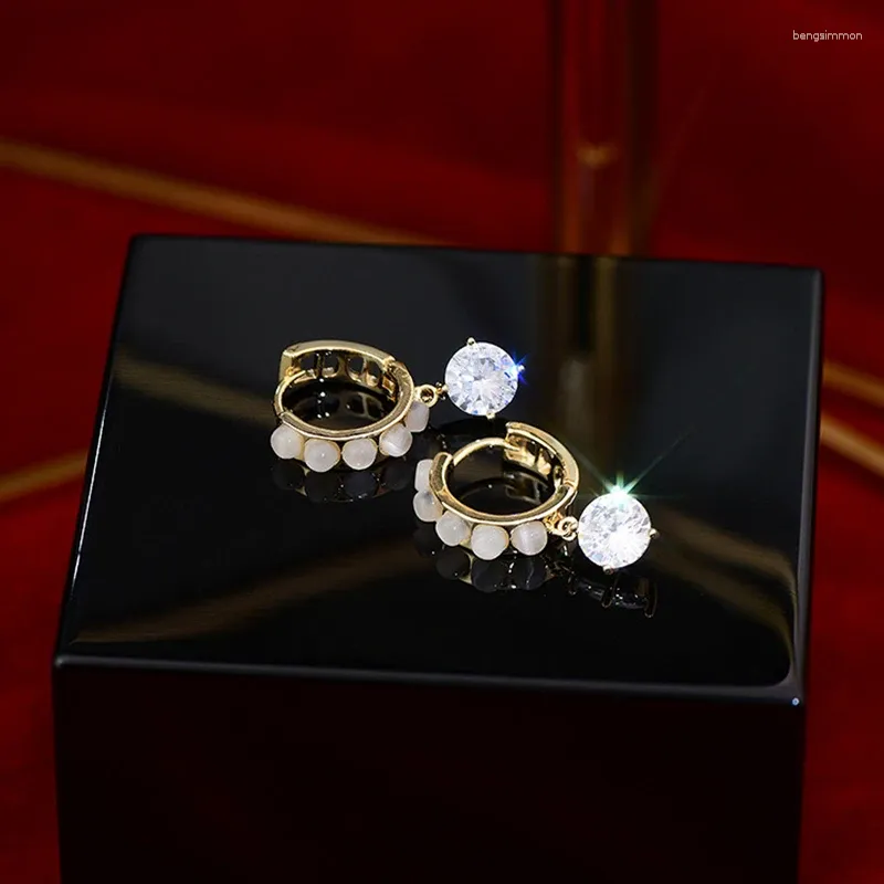 Hoop Earrings Design 14K Real Gold Plated Opal For Women Girl Jewelry Buckle Type Zirconia Weddings Party Gift