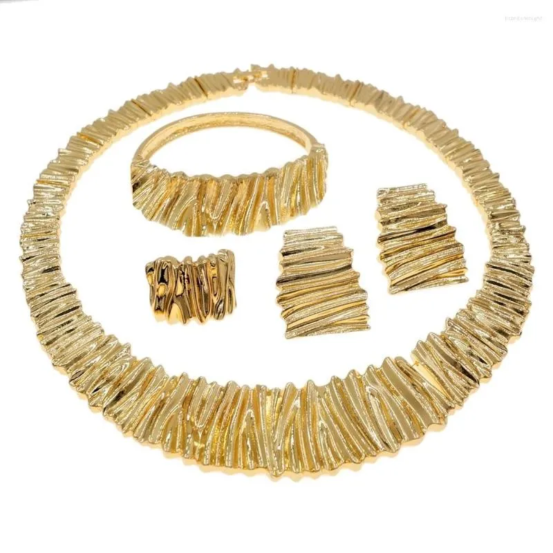 Necklace Earrings Set Exquisite Italian Gold Plated Jewelry Unique Women Big Style Latest Design 4 Pieces Jewelery Sets H0037