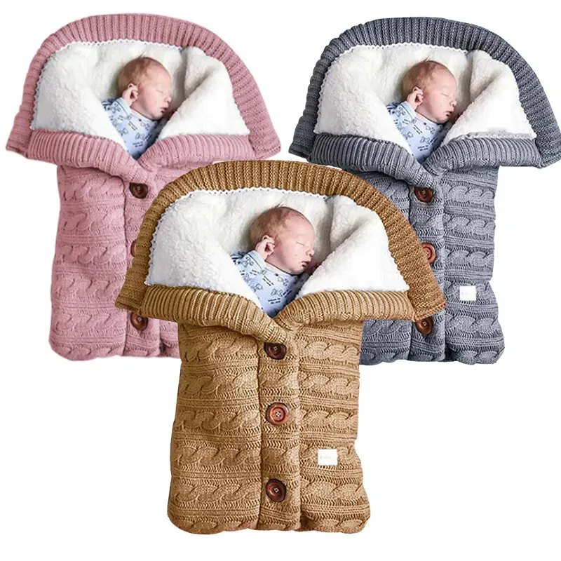 Sacos de dormir Quente Infantil Bebê Inverno Grosso Botão Malha Saco de Sono para Cama Swaddle Cobertores Carrinho Footmuff Criança Envoltório 231115