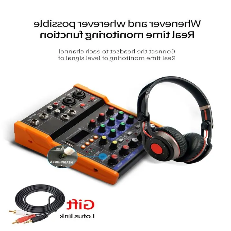 Freeshipping Audio Mixer UHF Mikrofon Bluetooth Ses Mikseri USB DJ Ses Karıştırma Konsolu 48V Phantom Power QXGAQ