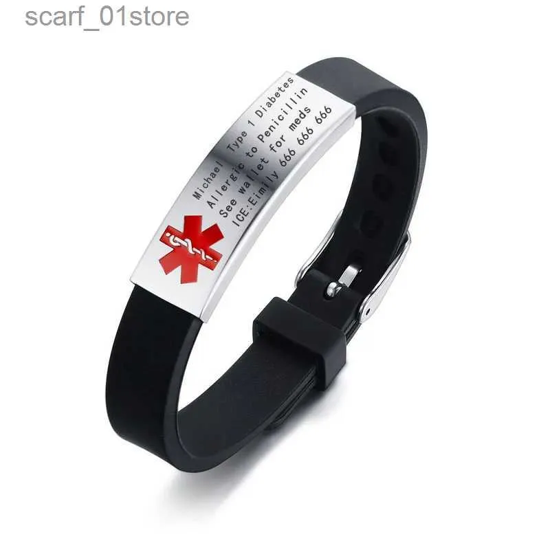 Corrente vnox gravável alerta médico id pulseira diabetes epilepsia alzheimer alergia sos feminino masculino personalizado jóias l231115