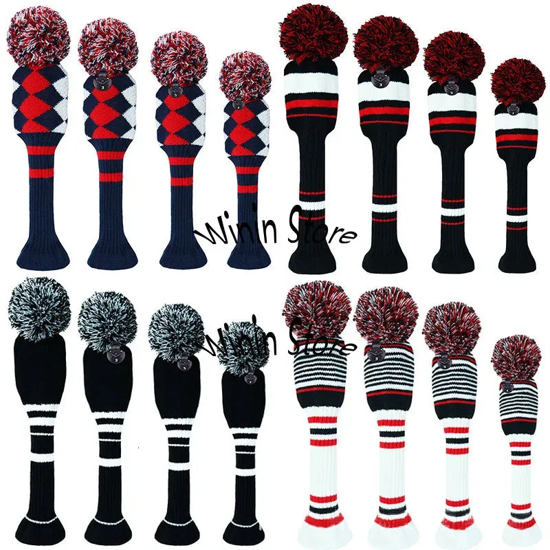 Andra golfprodukter headcovers Knited 3st 4st Big Pom Club för förarens fairway hybrid elasitc garn mjukskydd unisex 231114