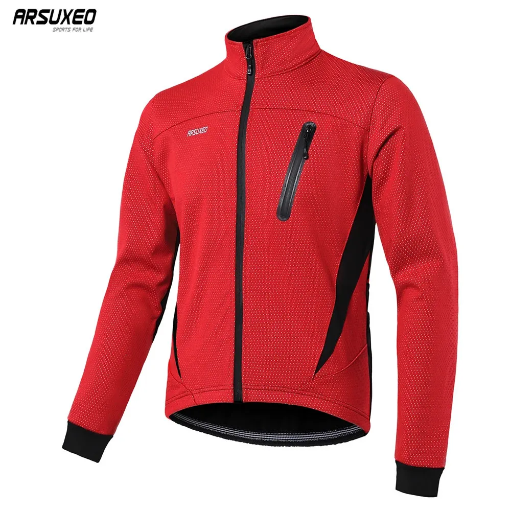 Men's Jackets ARSUXEO Men's Thermal Cycling Jacket Winter Warm Up Fleece Bicycle Clothing Windbreak Waterproof Bike Motorcycle Raincoat 231115