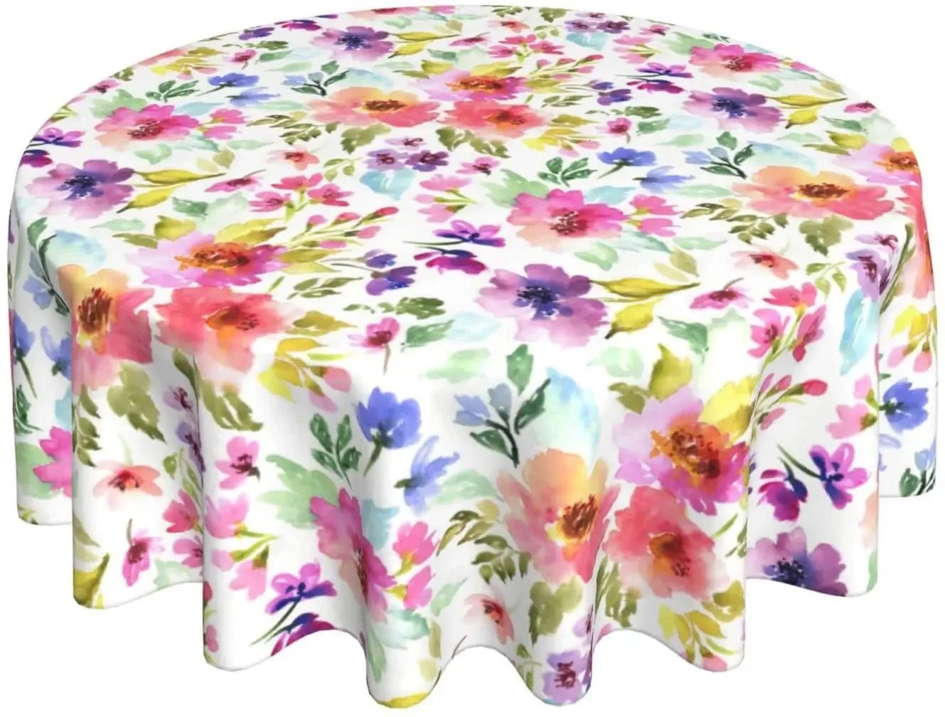 Nappe de table printemps été nappe ronde florale 60 pouces vêtements de table à fleurs multicolore rustique couverture de table circulaire réutilisable pour pique-nique fête 231115