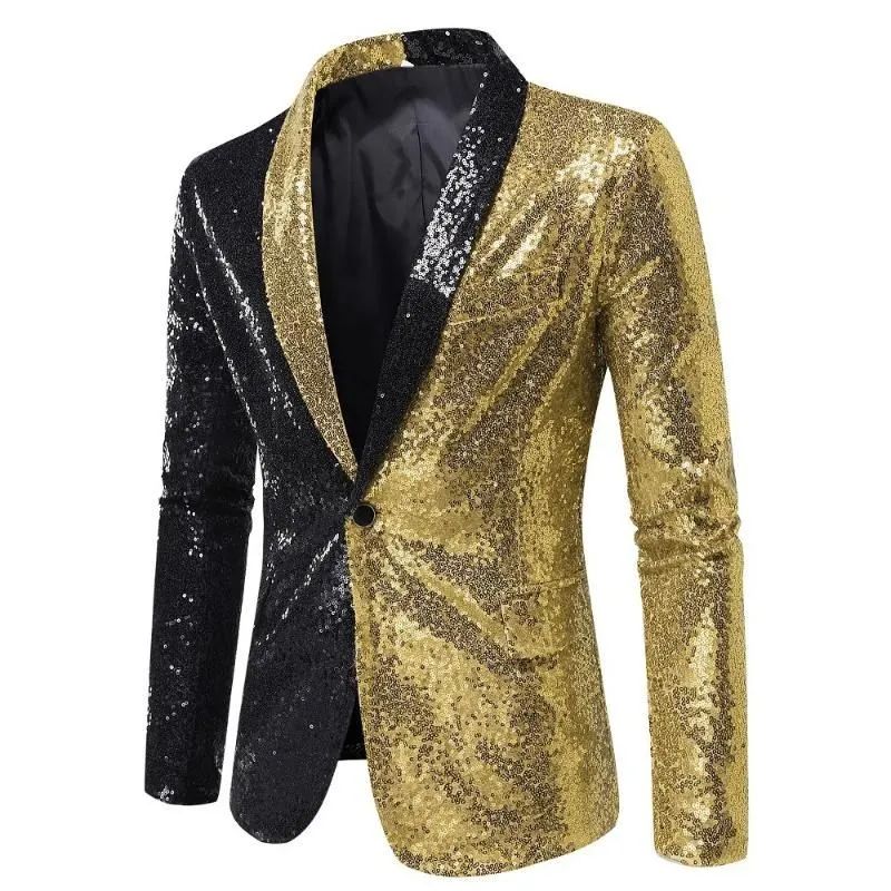 Chaquetón De Esmoquin Con Lentejuelas Para Hombre - Estilo Slim, Solapa De Muesca, Multicolor Vintage
