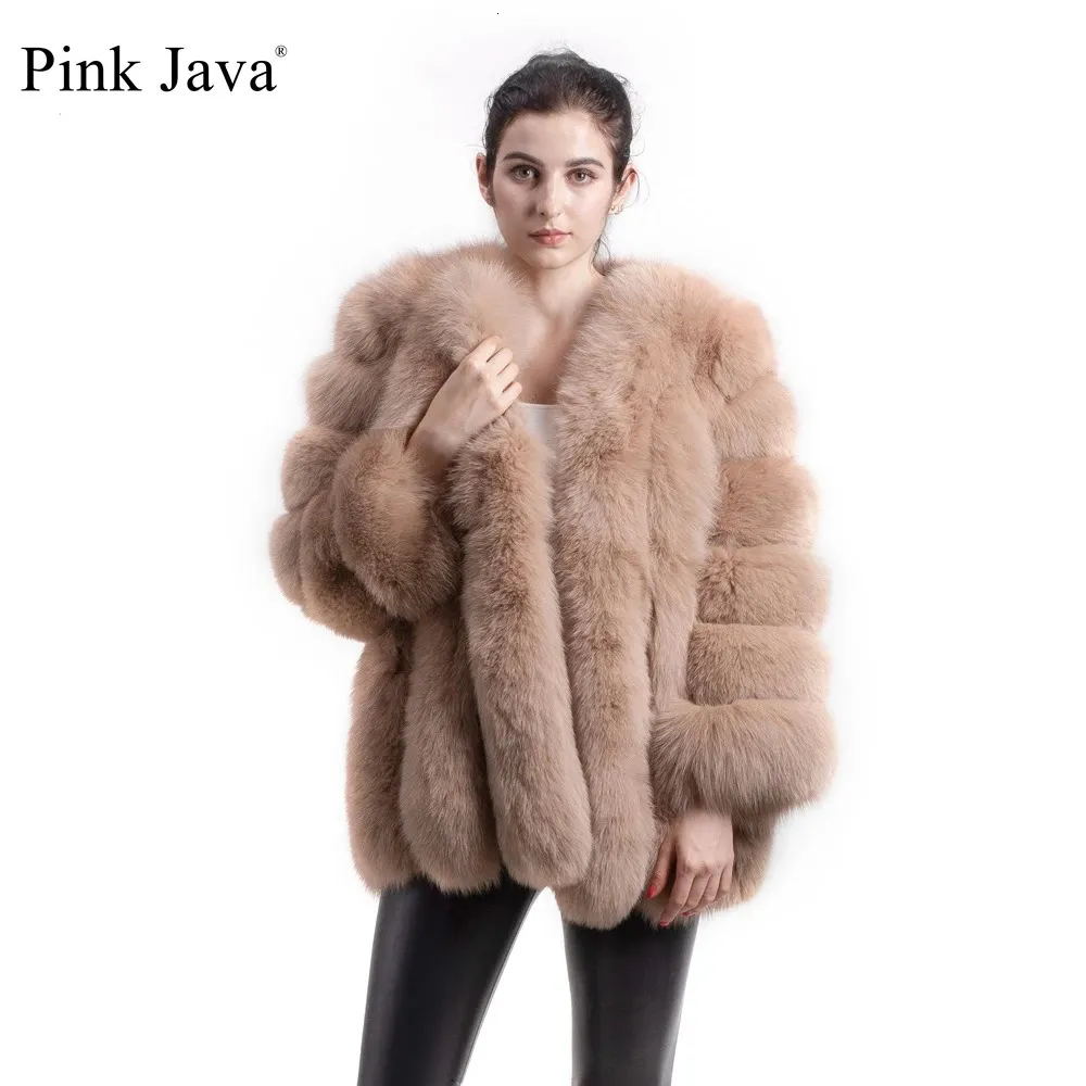 Women's Fur Faux pink java 8128 arrival women winter clothes real fur coat natural jacket big long sleeve 231114