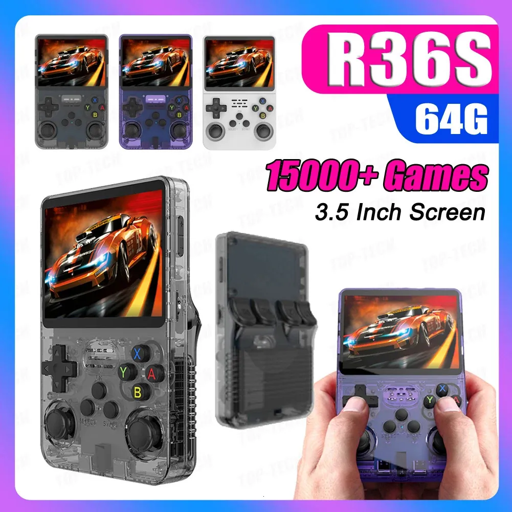 Joueurs de jeux portables R36S Rétro Console de jeu vidéo de poche 64 Go Carte TF 10000 Jeux 3,5 pouces Écran IPS Système Linux Lecteur vidéo de poche portable 231114