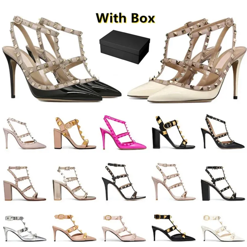 High Heels Womens Designer Dress Shoes Famous Heel Sandals Kitten Platform Sandles White Silver Leather Rivet Peep-Toes Slingback Gold 6 8 10cm Wedding Shoe With Box